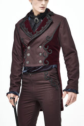 Bouton rétro en métal à tissage floral sur fond rouge, queue-de-pie gothique en velours pour homme